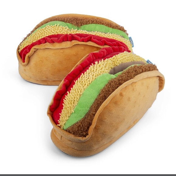 Coddies Taco Slippers Funny Plush Food Novelty Slippers Comfort Cozy - Picture 1 of 6